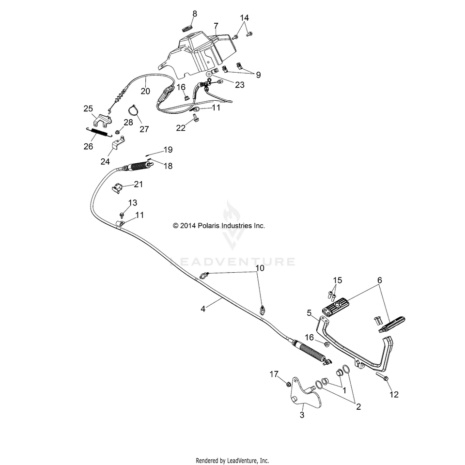 An Image of a Genuine Polaris Parts Schematic Diagram showing the schematic - DRIVE TRAIN: THROTTLE PEDAL - 2015 POLARIS RANGER HST