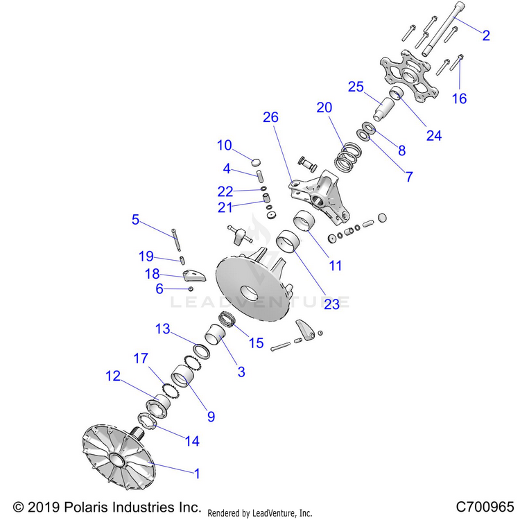 An Image of a Genuine Polaris Parts Schematic Diagram showing the schematic - DRIVE TRAIN: PRIMARY CLUTCH - 2020 POLARIS RANGER CREW XP 1000 EPS HIGH LIFTER