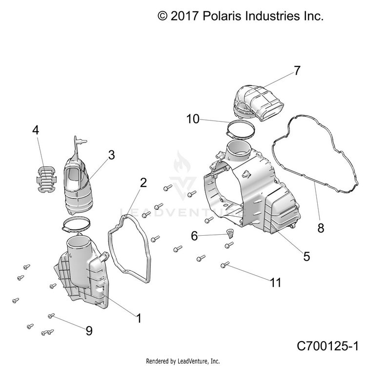 An Image of a Genuine Polaris Parts Schematic Diagram showing the schematic - ENGINE: ALTERNATOR COVER HVAC - 2020 POLARIS RANGER CREW XP 1000 EPS NORTHSTAR RIDE COMMAND