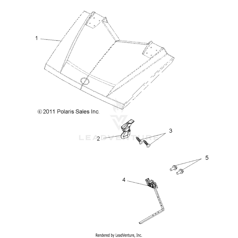 An Image of a Genuine Polaris Parts Schematic Diagram showing the schematic - BODY: HOOD LATCH - 2021 POLARIS RANGER 570 FULL SIZE