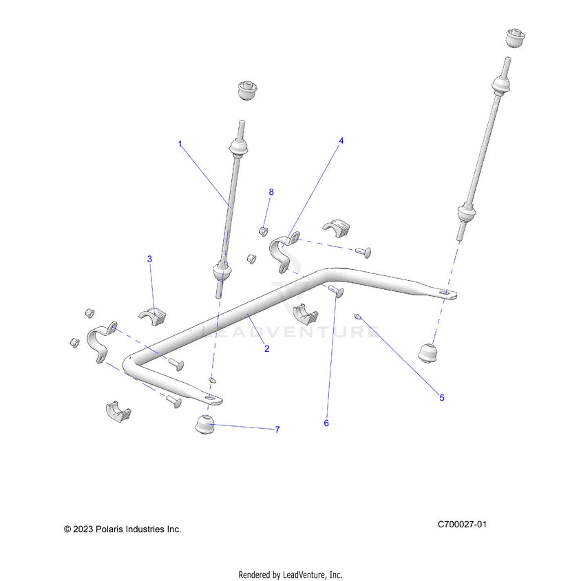 An Image of a Genuine Polaris Parts Schematic Diagram showing the schematic - SUSPENSION: REAR STABILIZER BAR - 2026 POLARIS RANGER 1000 XP CREW NORTHSTAR TEXAS EDITION