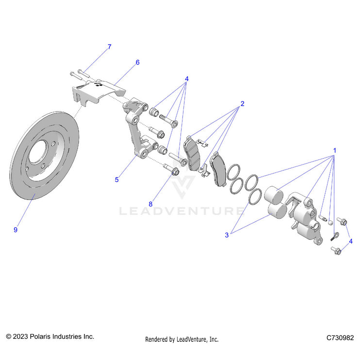An Image of a Genuine Polaris Parts Schematic Diagram showing the schematic - BRAKES: FRONT CALIPER - 2026 POLARIS RANGER XD 1500 NORTHSTAR