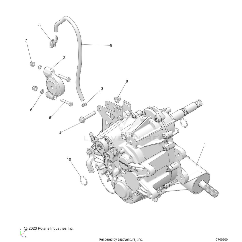 An Image of a Genuine Polaris Parts Schematic Diagram showing the schematic - DRIVE TRAIN: MAIN GEARCASE MOUNTING - 2020 POLARIS RANGER 570