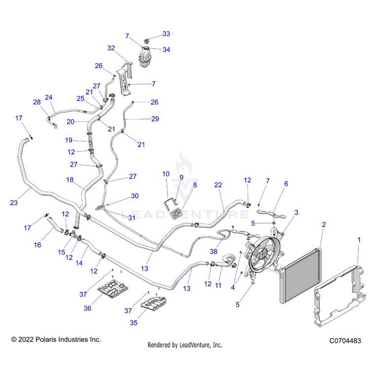An Image of a Genuine Polaris Parts Schematic Diagram showing the schematic - ENGINE: COOLING - 2024 POLARIS XPEDITION XP ULTIMATE