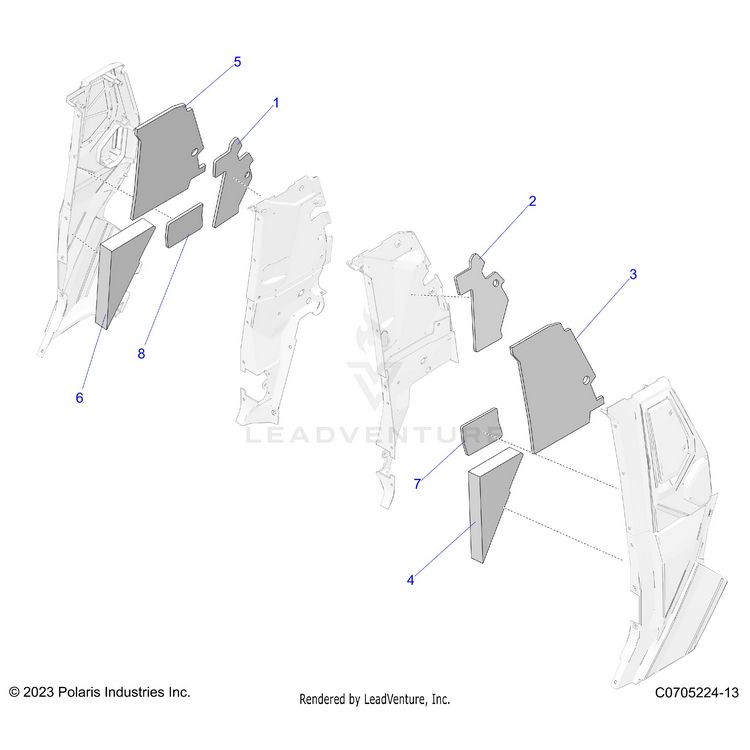 An Image of a Genuine Polaris Parts Schematic Diagram showing the schematic - BODY: PILLAR FOAM AND LINERS - 2024 POLARIS XPEDITION XP NORTHSTAR
