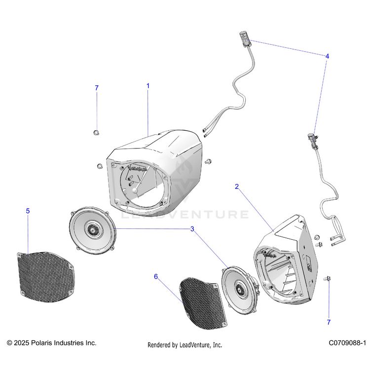 An Image of a Genuine Polaris Parts Schematic Diagram showing the schematic - ELECTRICAL: AUDIO FRONT SPEAKER - 2026 POLARIS GENERAL XP 4 1000 PREMIUM