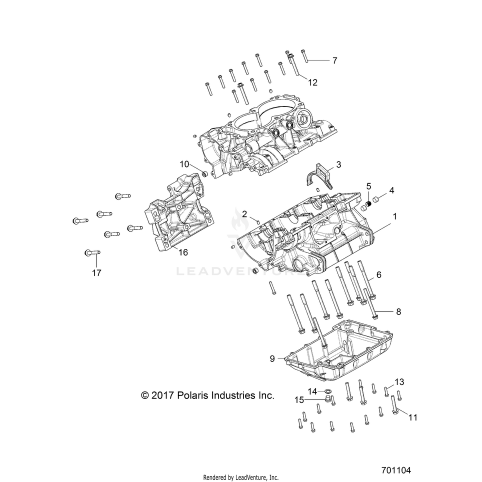An Image of a Genuine Polaris Parts Schematic Diagram showing the schematic - ENGINE: CRANKCASE - 2017 POLARIS RANGER CREW XP 1000 EPS