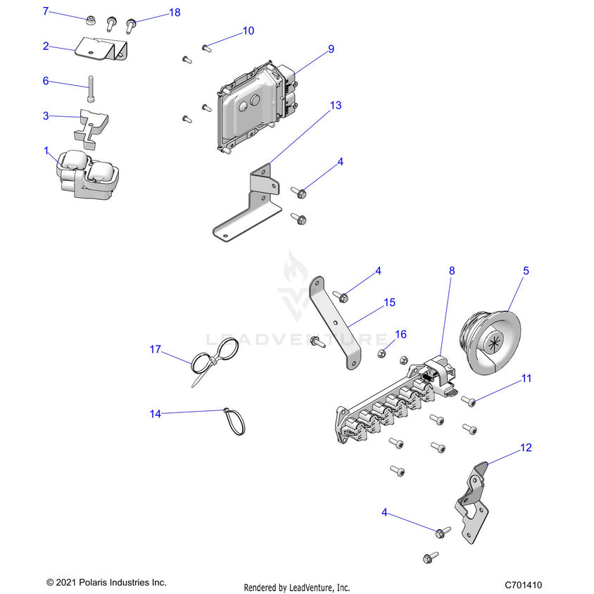 An Image of a Genuine Polaris Parts Schematic Diagram showing the schematic - ELECTRICAL: WIRE HARNESS COMPONANTS - 2022 POLARIS RANGER 1000 FULL SIZE PREMIUM WINTER