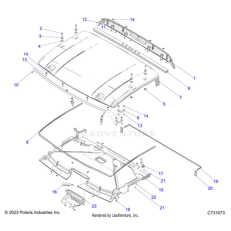An Image of a Genuine Polaris Parts Schematic Diagram showing the schematic - BODY: ROOF - 2024 POLARIS RANGER XD 1500 NORTHSTAR