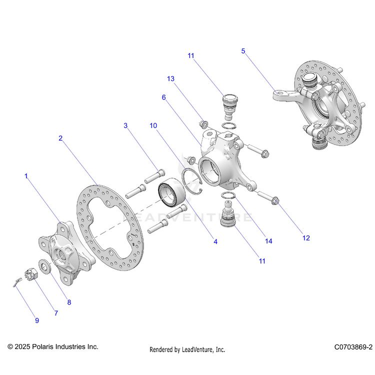 An Image of a Genuine Polaris Parts Schematic Diagram showing the schematic - SUSPENSION: FRONT HUB - 2026 POLARIS GENERAL XP 1000 PREMIUM