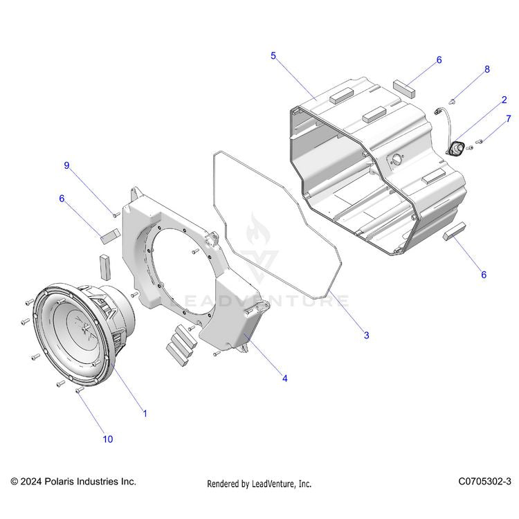 An Image of a Genuine Polaris Parts Schematic Diagram showing the schematic - ELECTRICAL: AUDIO SUBWOOFER - 2024 POLARIS XPEDITION XP5 ULTIMATE