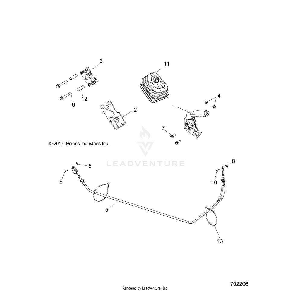 An Image of a Genuine Polaris Parts Schematic Diagram showing the schematic - BRAKES: PARK BRAKE - 2018 POLARIS RANGER 570
