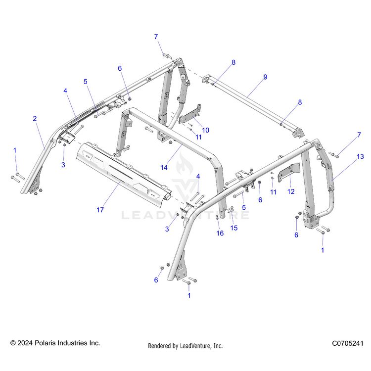 An Image of a Genuine Polaris Parts Schematic Diagram showing the schematic - CHASSIS: ROLLOVER PROTECTION 5P - 2024 POLARIS XPEDITION XP5 ULTIMATE