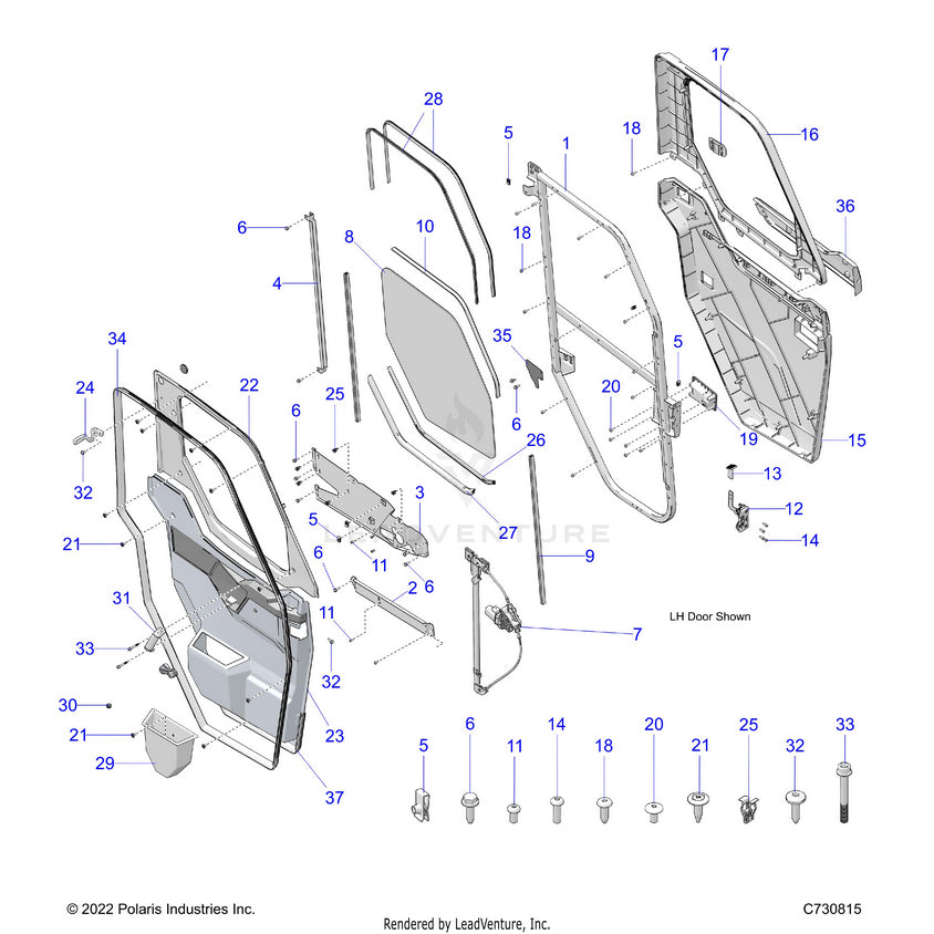 An Image of a Genuine Polaris Parts Schematic Diagram showing the schematic - BODY: DOOR FULL POWER - 2023 POLARIS RANGER CREW XP 1000 NORTHSTAR ULTIMATE