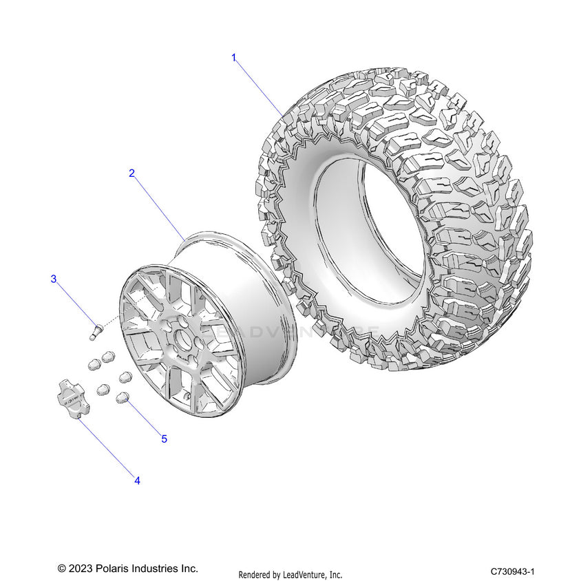 An Image of a Genuine Polaris Parts Schematic Diagram showing the schematic - WHEELS: REAR - 2026 POLARIS RANGER XD 1500 NORTHSTAR