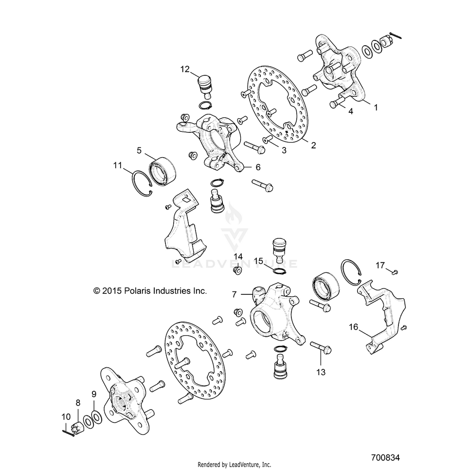 An Image of a Genuine Polaris Parts Schematic Diagram showing the schematic - SUSPENSION: FRONT HUB - 2016 POLARIS GENERAL 1000 EPS