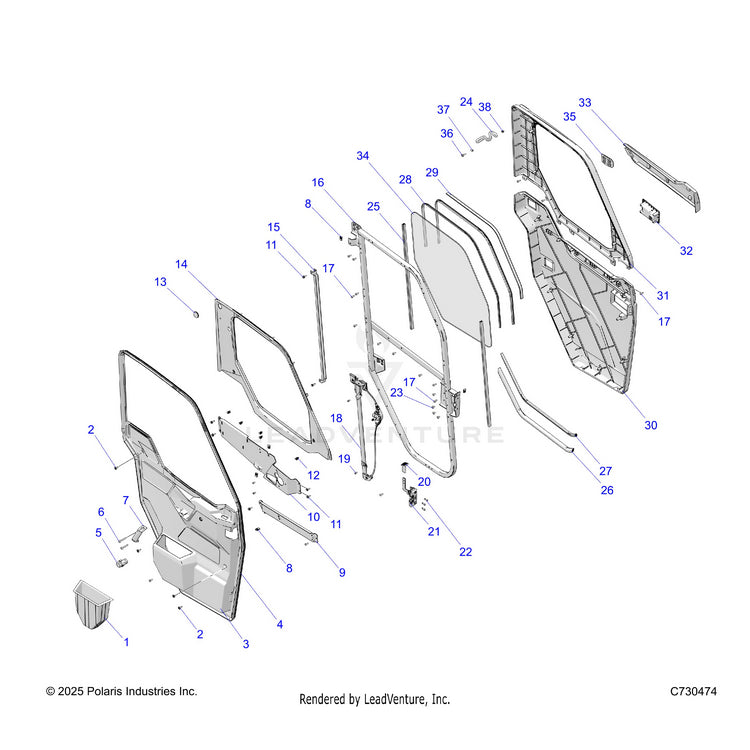 An Image of a Genuine Polaris Parts Schematic Diagram showing the schematic - BODY: DOOR FULL CRANK - 2023 POLARIS RANGER XP 1000 NORTHSTAR EVAP