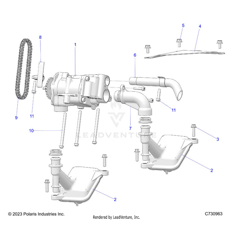 An Image of a Genuine Polaris Parts Schematic Diagram showing the schematic - ENGINE: OIL PUMP - 2024 POLARIS RANGER XD 1500 NORTHSTAR