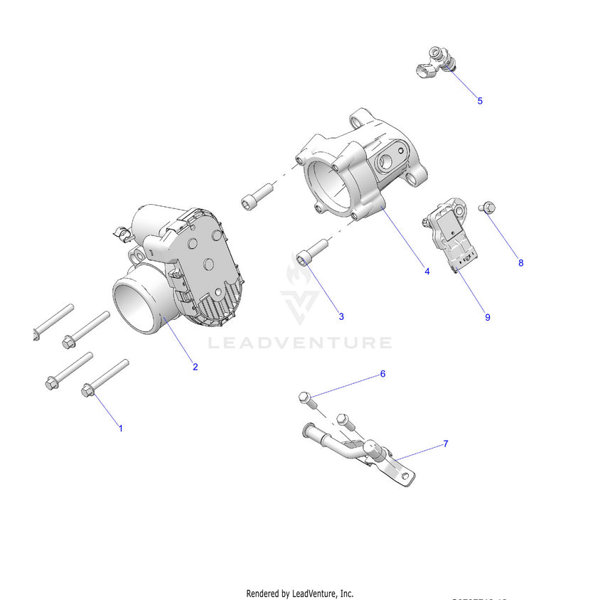 An Image of a Genuine Polaris Parts Schematic Diagram showing the schematic - ENGINE: THROTTLE BODY & FUEL RAIL - 2026 POLARIS RANGER 500