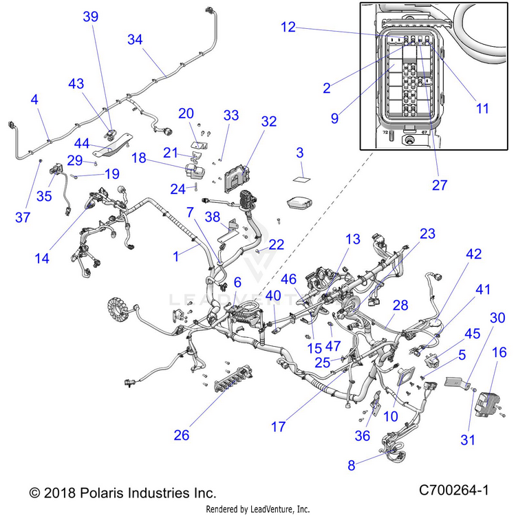 An Image of a Genuine Polaris Parts Schematic Diagram showing the schematic - ELECTRICAL: WIRE HARNESS - 2019 POLARIS RANGER XP 1000 EPS RIDE COMMAND