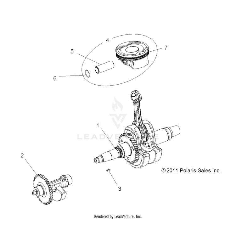 An Image of a Genuine Polaris Parts Schematic Diagram showing the schematic - ENGINE: CRANKSHAFT PISTON & BALANCE SHAFT - 2021 POLARIS RANGER 500