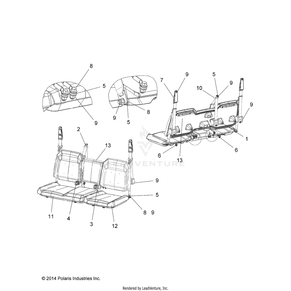 An Image of a Genuine Polaris Parts Schematic Diagram showing the schematic - BODY: SEAT & BASE - 2015 POLARIS RANGER 1000 DIESEL