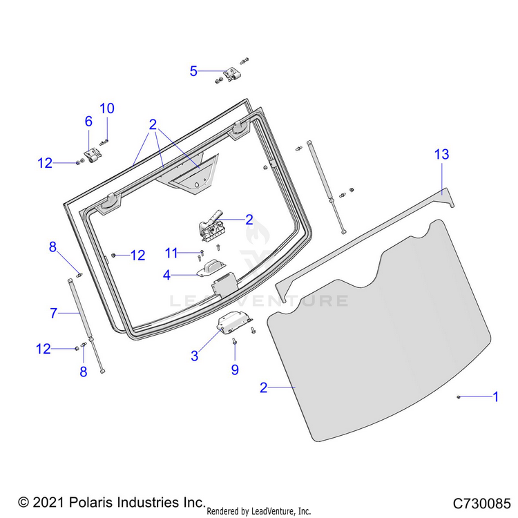 An Image of a Genuine Polaris Parts Schematic Diagram showing the schematic - BODY: WINDSHIELD TIP OUT - 2020 POLARIS RANGER CREW XP 1000 NORTHSTAR ULTIMATE