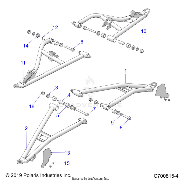 An Image of a Genuine Polaris Parts Schematic Diagram showing the schematic - SUSPENSION: FRONT CONTROL ARMS - 2022 POLARIS GENERAL XP SPORT 1000