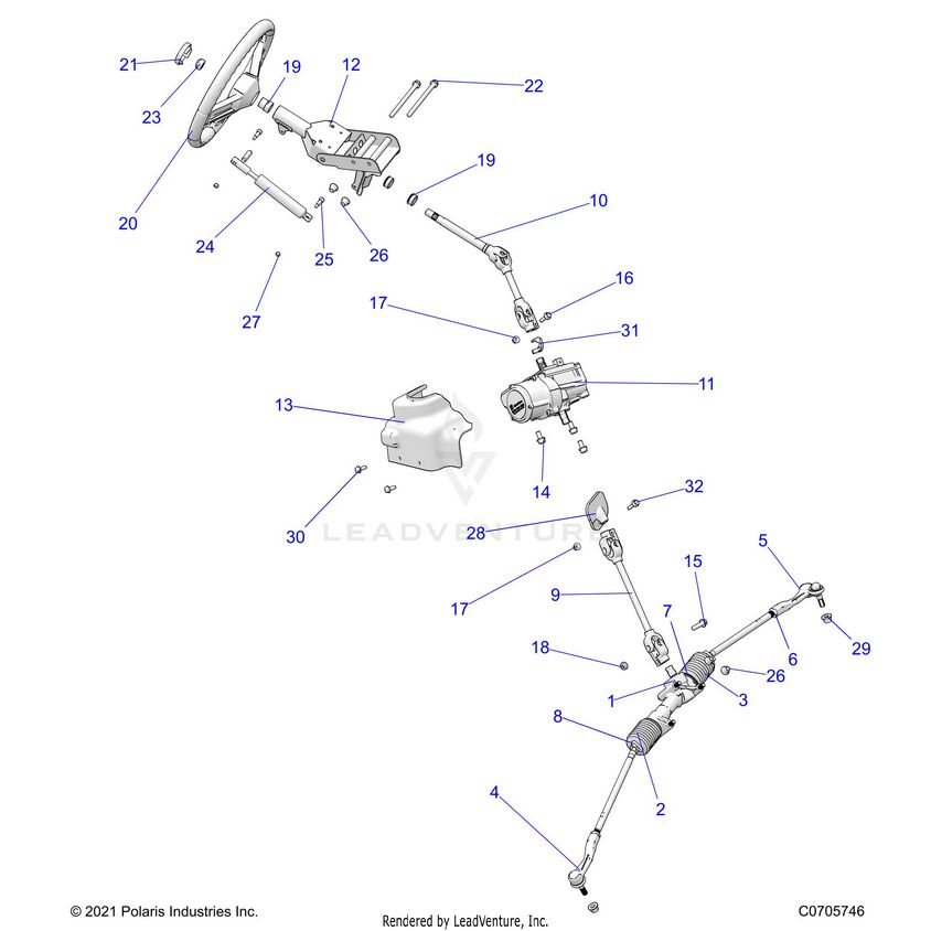 An Image of a Genuine Polaris Parts Schematic Diagram showing the schematic - STEERING: STEERING ASM. - 2023 POLARIS GENERAL 1000 SPORT