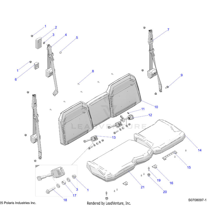 An Image of a Genuine Polaris Parts Schematic Diagram showing the schematic - BODY: SEATS FRONT - 2026 POLARIS RANGER 1000 CREW