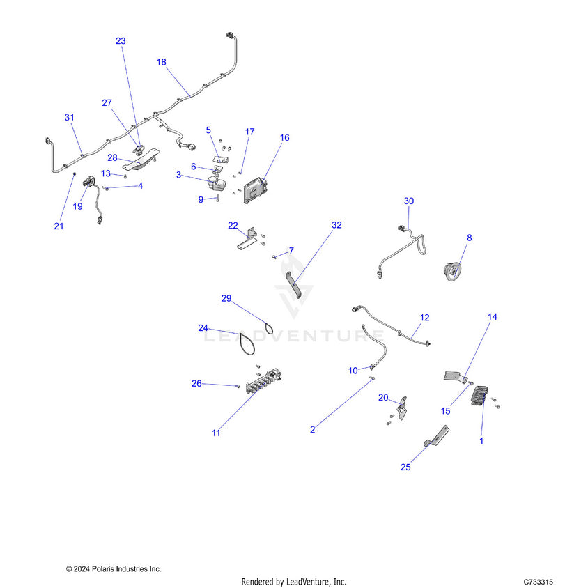 An Image of a Genuine Polaris Parts Schematic Diagram showing the schematic - ELECTRICAL: WIRE HARNESS COMPONANTS - 2021 POLARIS RANGER CREW XP 1000 RIDE COMMAND