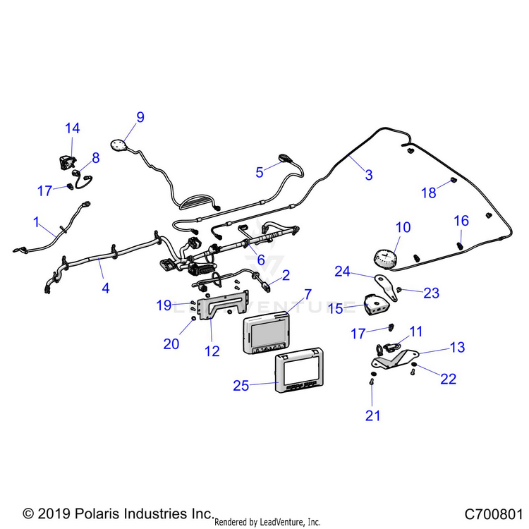 An Image of a Genuine Polaris Parts Schematic Diagram showing the schematic - ACCESSORY: AUDIO RIDE COMMAND - 2020 POLARIS GENERAL 1000 DELUXE OPT1