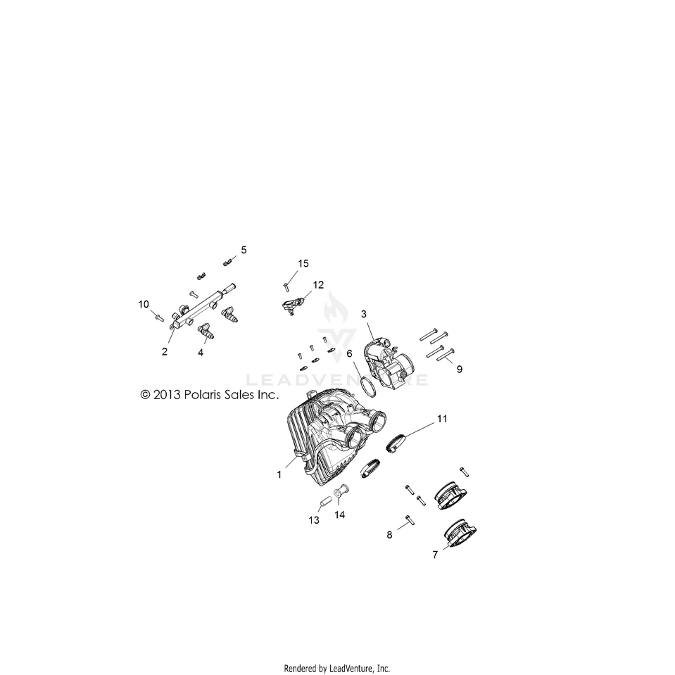 An Image of a Genuine Polaris Parts Schematic Diagram showing the schematic - ENGINE: INTAKE & THROTTLE BODY - 2015 POLARIS RANGER CREW 900