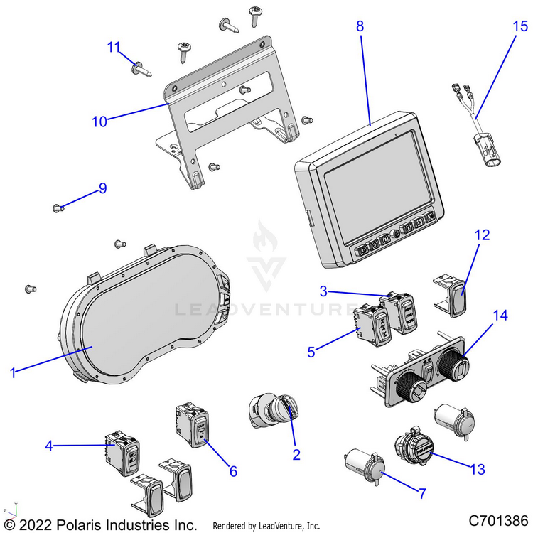 An Image of a Genuine Polaris Parts Schematic Diagram showing the schematic - ELECTRICAL: DASH INSTRUMENTS - 2022 POLARIS RANGER CREW XP 1000 NORTHSTAR ULTIMATE TRAIL BOSS EVAP