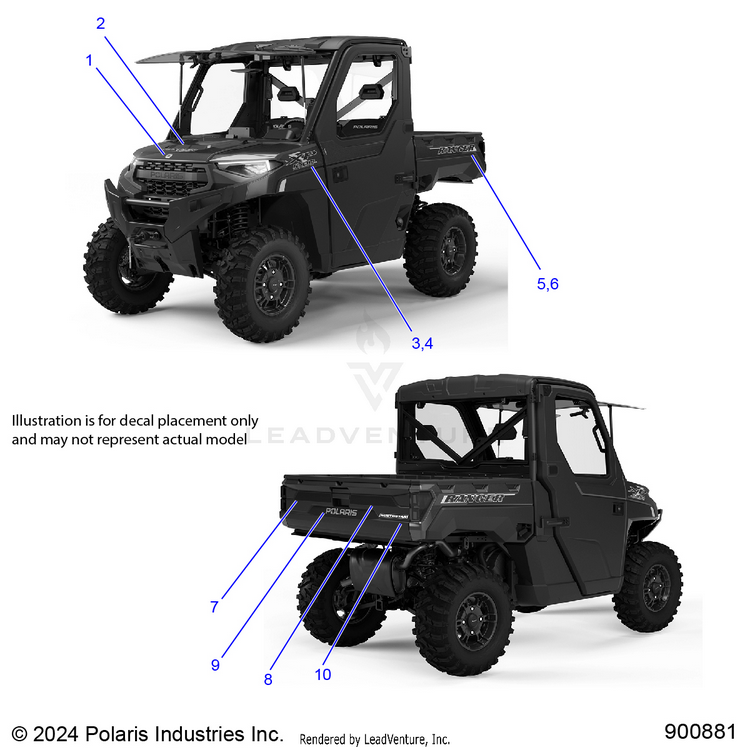 An Image of a Genuine Polaris Parts Schematic Diagram showing the schematic - BODY: DECALS GRAPHIC - 2025 POLARIS RANGER 1000 XP NORTHSTAR PREMIUM TIP OUT WINDSHIELD