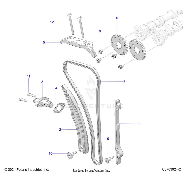 An Image of a Genuine Polaris Parts Schematic Diagram showing the schematic - ENGINE: CAM CHAIN AND TENSIONER - 2023 POLARIS GENERAL 1000 SPORT