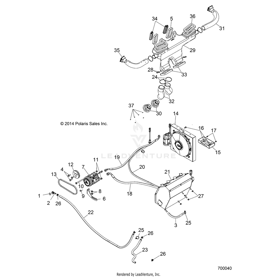An Image of a Genuine Polaris Parts Schematic Diagram showing the schematic - BODY: HVAC - 2016 POLARIS RANGER HST