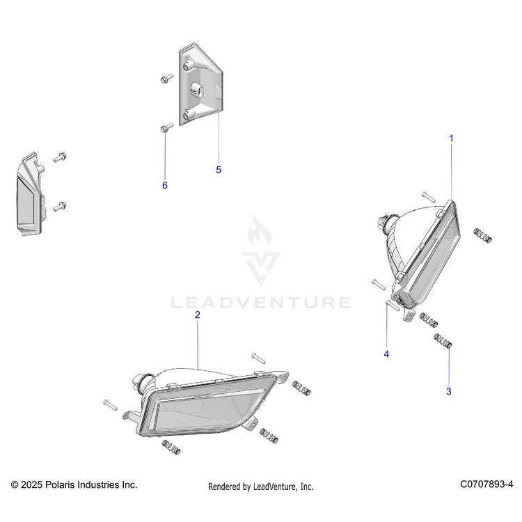 An Image of a Genuine Polaris Parts Schematic Diagram showing the schematic - ELECTRICAL: HEADLIGHTS AND TAILLIGHTS - 2026 POLARIS GENERAL 1000 PREMIUM