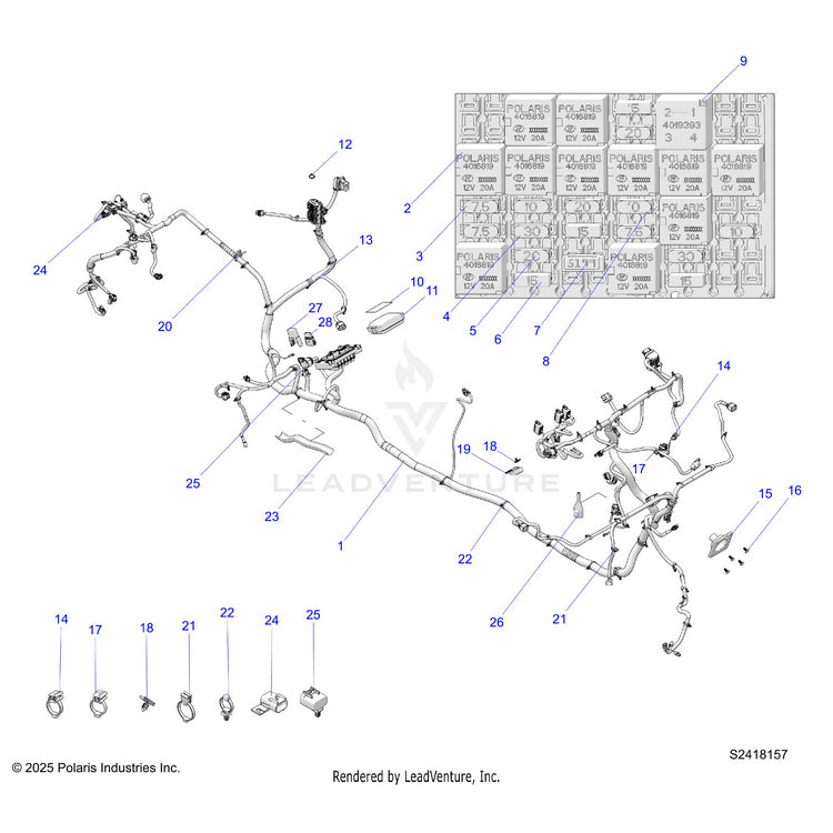 An Image of a Genuine Polaris Parts Schematic Diagram showing the schematic - ELECTRICAL: HARNESS CHASSIS - 2026 POLARIS RANGER 1000 XP CREW NORTHSTAR ULTIMATE TRAIL BOSS