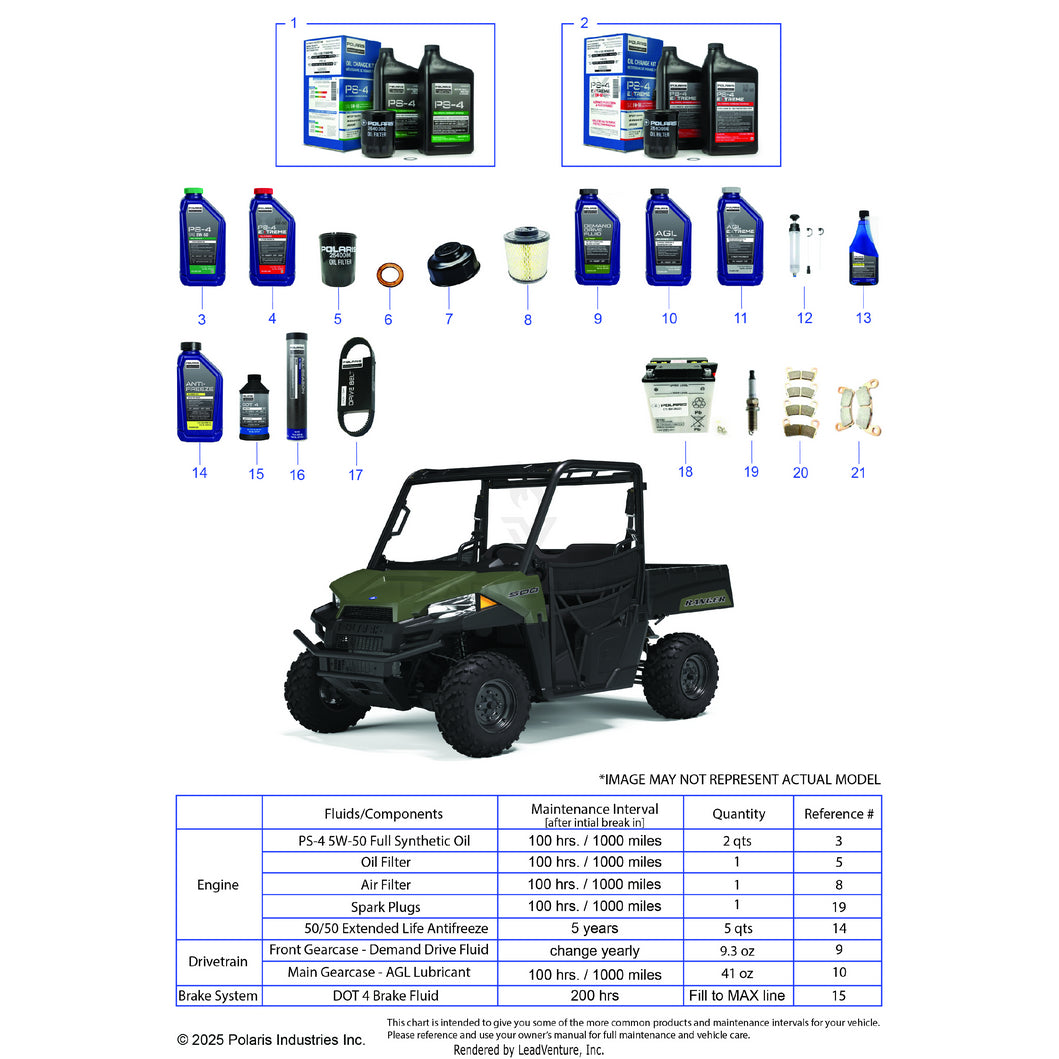 An Image of a Genuine Polaris Parts Schematic Diagram showing the schematic - *SERVICE & MAINTENANCE - 2022 POLARIS RANGER 500