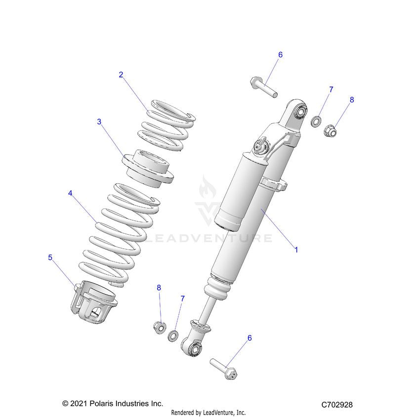 An Image of a Genuine Polaris Parts Schematic Diagram showing the schematic - SUSPENSION: FRONT SHOCK MOUNTING - 2024 POLARIS XPEDITION XP ULTIMATE