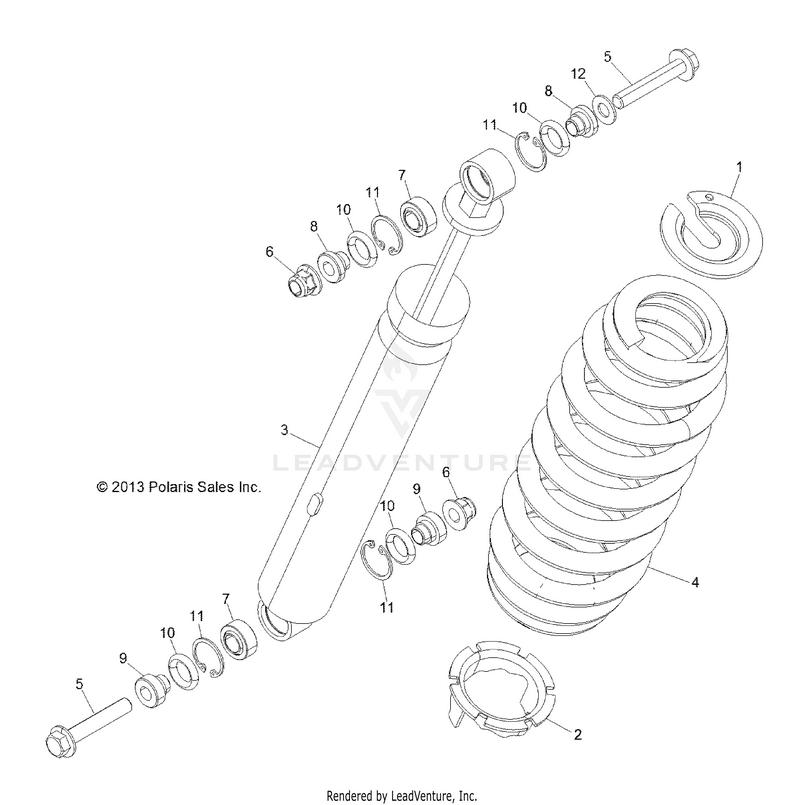 An Image of a Genuine Polaris Parts Schematic Diagram showing the schematic - SUSPENSION: REAR SHOCK - 2015 POLARIS RANGER HST
