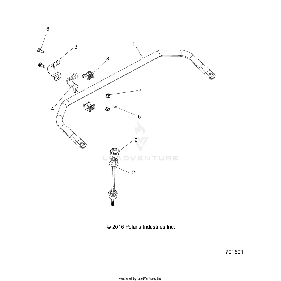 An Image of a Genuine Polaris Parts Schematic Diagram showing the schematic - SUSPENSION: STABILIZER BAR - 2019 POLARIS RANGER 570