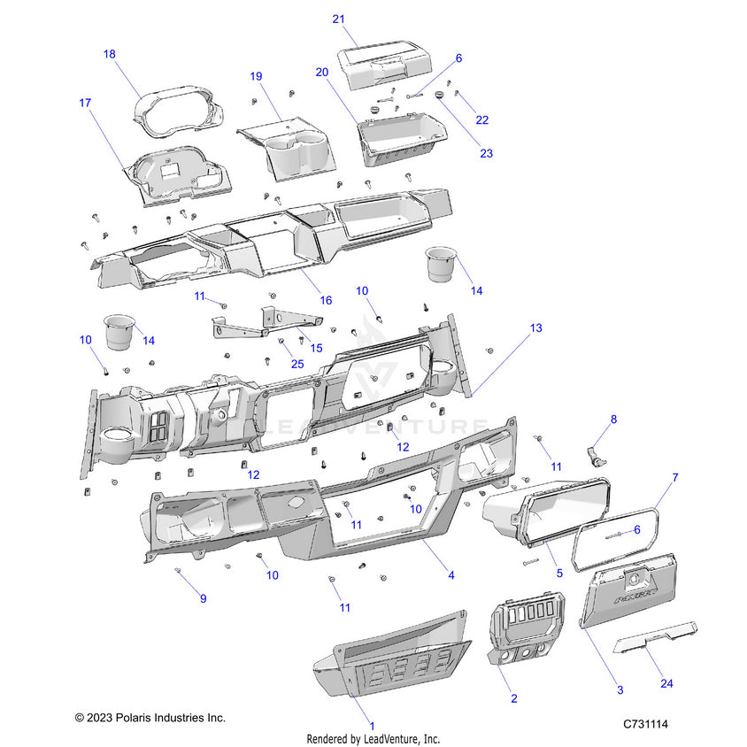 An Image of a Genuine Polaris Parts Schematic Diagram showing the schematic - BODY: DASH - 2024 POLARIS RANGER 1000 XP