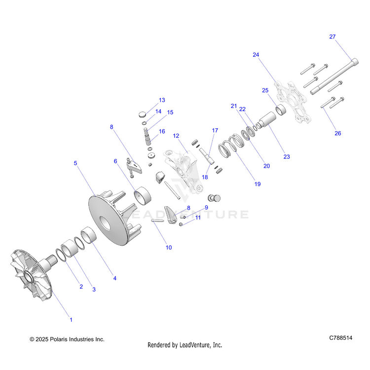 An Image of a Genuine Polaris Parts Schematic Diagram showing the schematic - DRIVE TRAIN: CLUTCH PRIMARY - 2020 POLARIS RANGER CREW 1000 FULL SIZE EPS FO