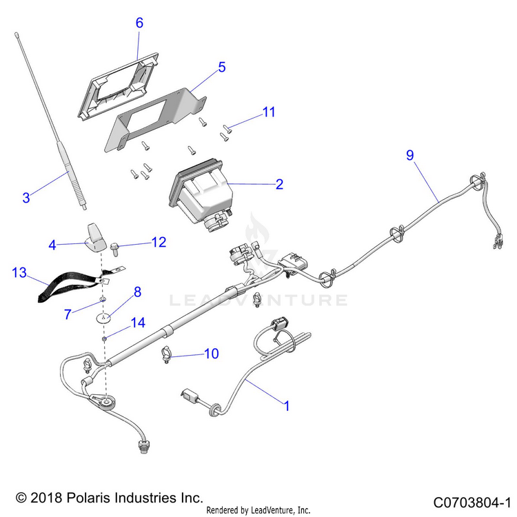 An Image of a Genuine Polaris Parts Schematic Diagram showing the schematic - ACCESSORY: AUDIO STANDARD - 2020 POLARIS GENERAL 4 1000 PREMIUM