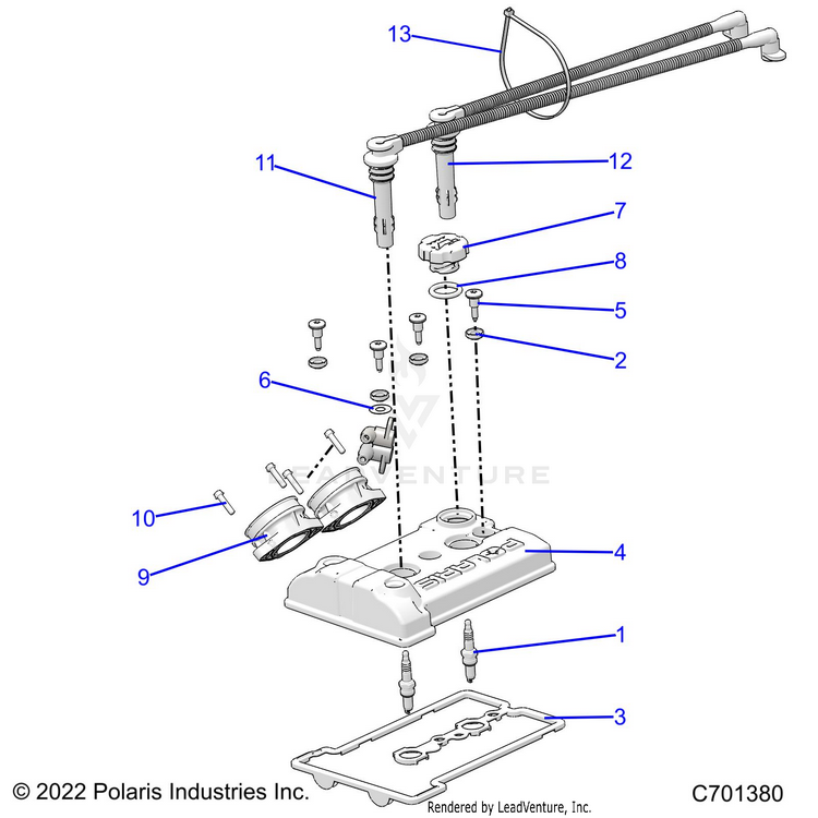 An Image of a Genuine Polaris Parts Schematic Diagram showing the schematic - ENGINE: THROTTLE BODY & VALVE COVER - 2022 POLARIS RANGER CREW XP 1000 HIGH LIFTER