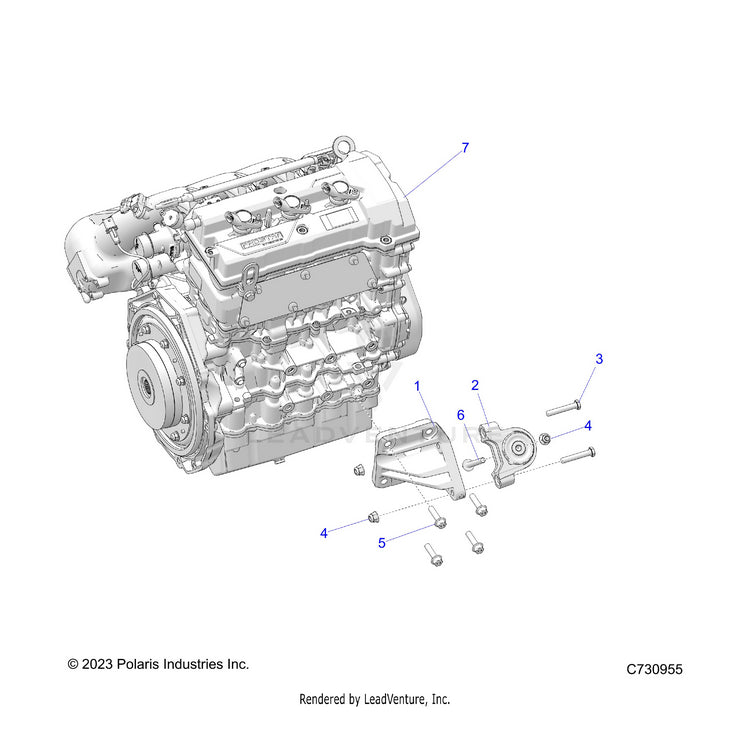 An Image of a Genuine Polaris Parts Schematic Diagram showing the schematic - ENGINE: MOUNTING & LONG BLOCK - 2025 POLARIS RANGER XD 1500 NORTHSTAR ULTIMATE