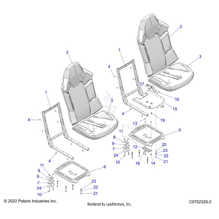 An Image of a Genuine Polaris Parts Schematic Diagram showing the schematic - BODY: SEAT ASM. AND SLIDER - 2025 POLARIS GENERAL XP 1000 ULTIMATE