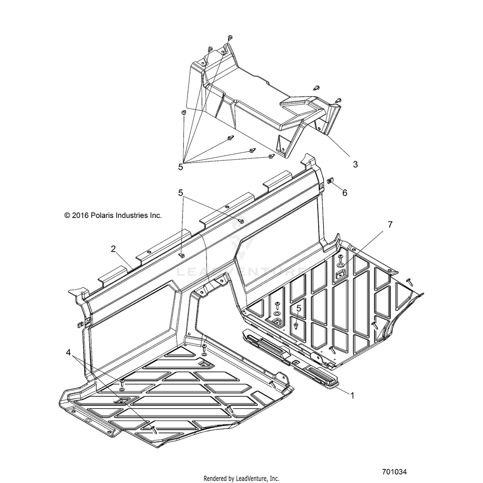 An Image of a Genuine Polaris Parts Schematic Diagram showing the schematic - BODY: FLOOR - 2016 POLARIS RANGER HST